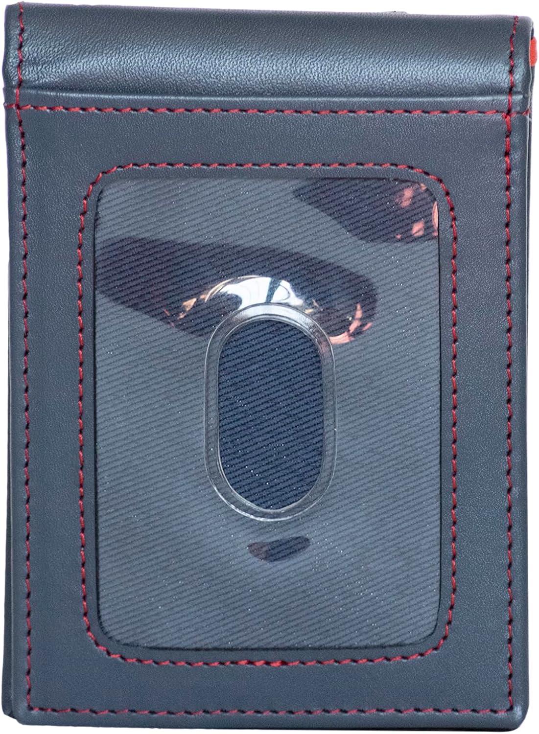 imageNautica Mens Slim Wallet Card Case RFID Blocking ID Window Minimalist Lightweight Genuine LeatherPop Color NavyRed