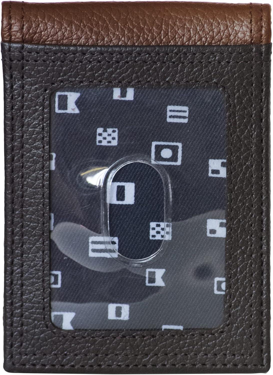 imageNautica Mens Slim Wallet Card Case RFID Blocking ID Window Minimalist Lightweight Genuine LeatherTwo Tone BlackCognac
