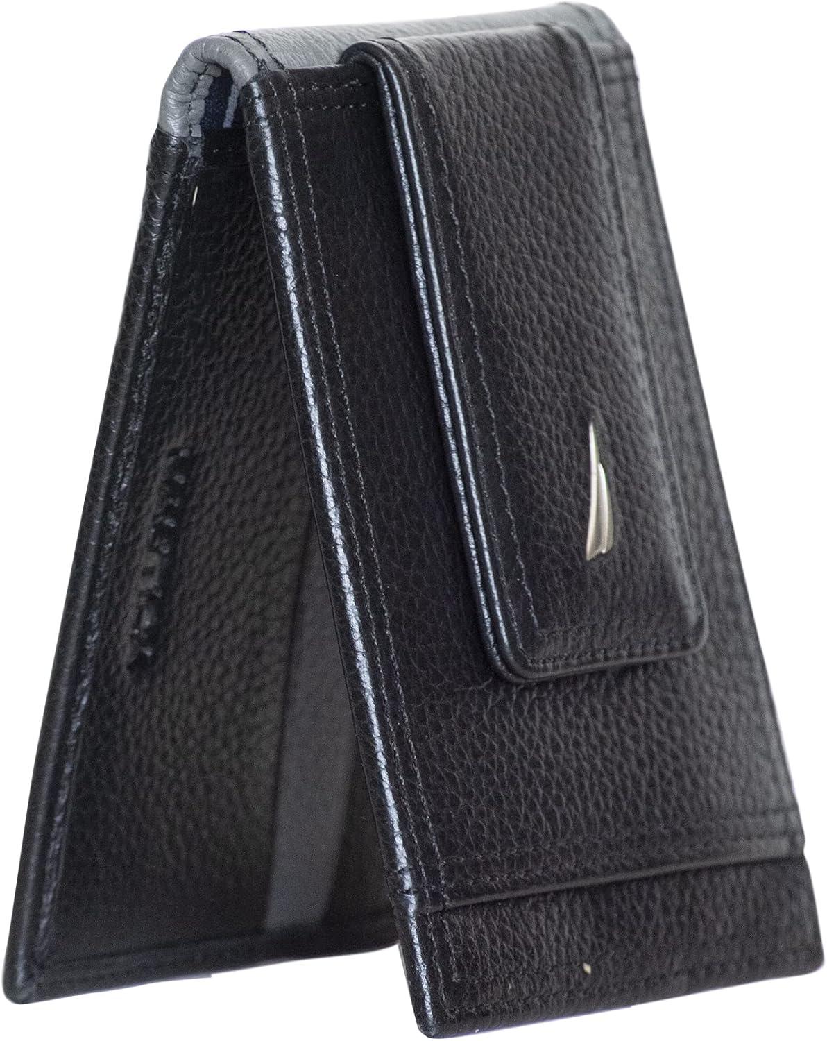 imageNautica Mens Slim Wallet Card Case RFID Blocking ID Window Minimalist Lightweight Genuine LeatherTwo Tone BlackGrey