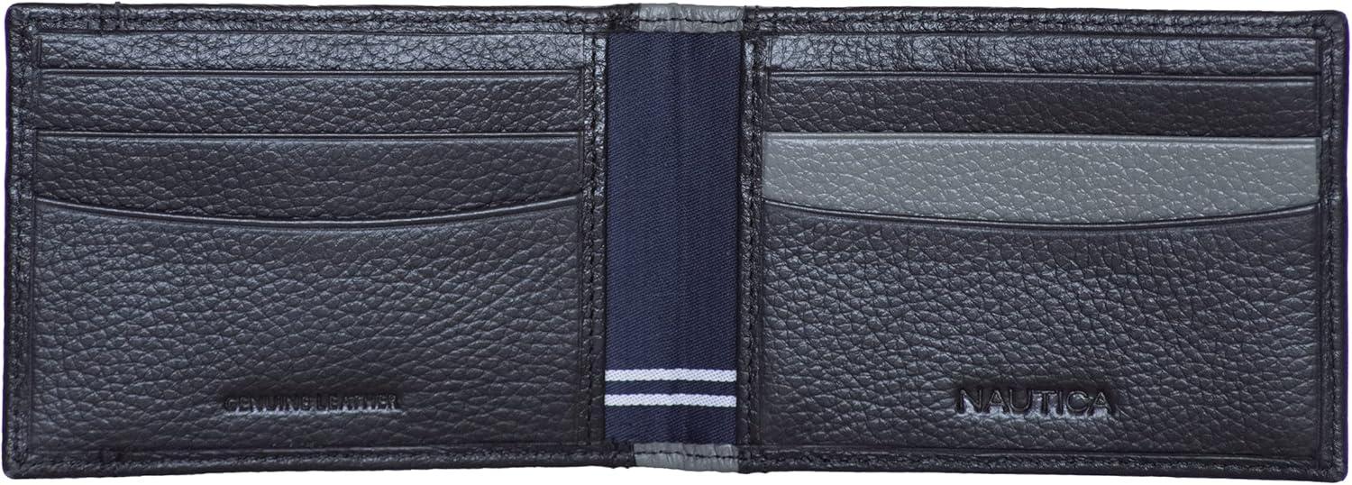 imageNautica Mens Slim Wallet Card Case RFID Blocking ID Window Minimalist Lightweight Genuine LeatherTwo Tone BlackGrey