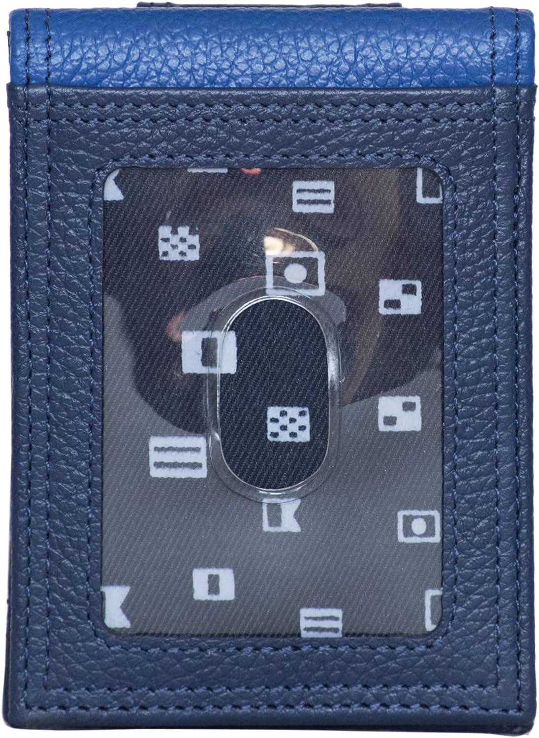 imageNautica Mens Slim Wallet Card Case RFID Blocking ID Window Minimalist Lightweight Genuine LeatherTwo Tone Cobalt Blue