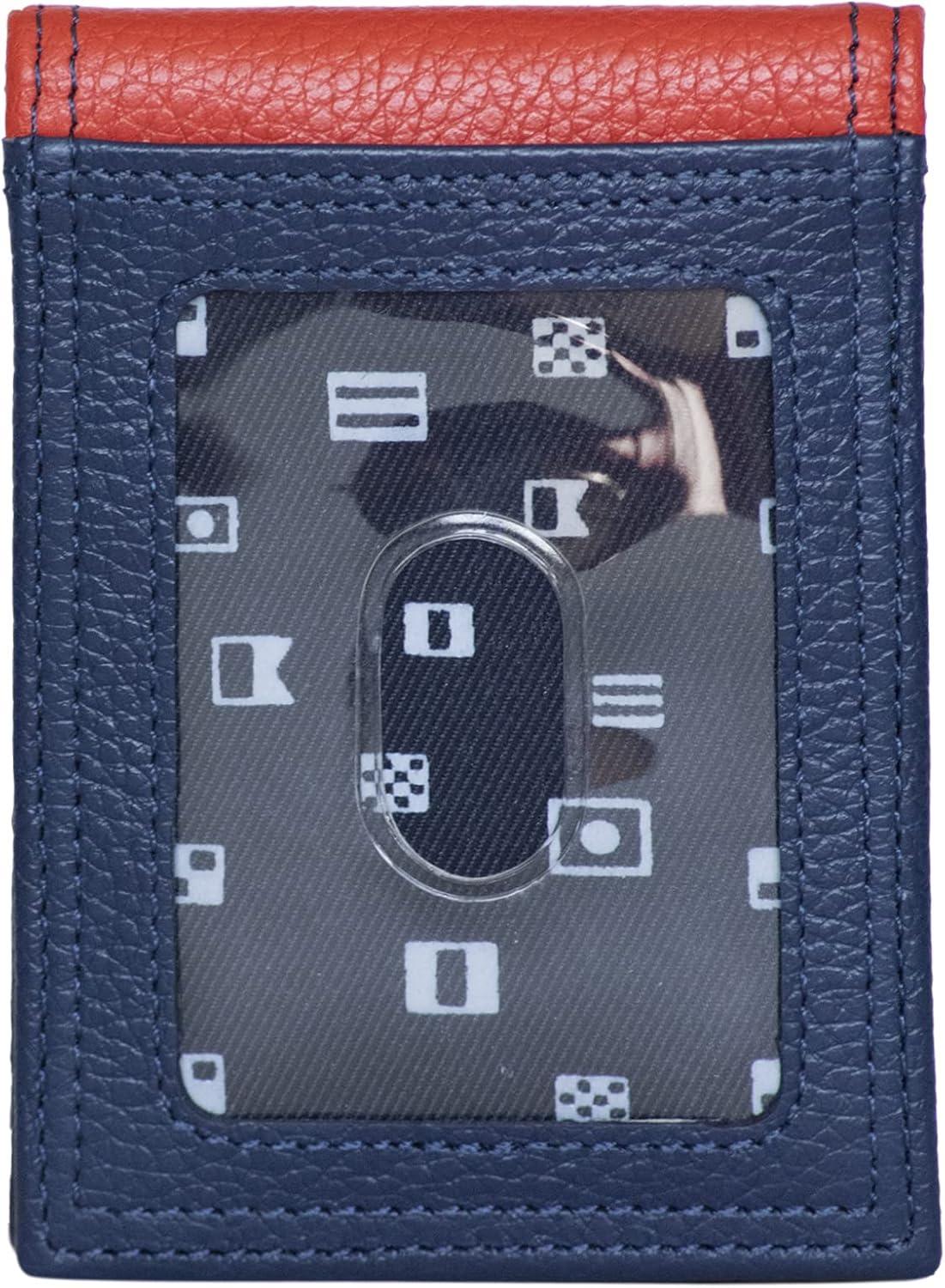 imageNautica Mens Slim Wallet Card Case RFID Blocking ID Window Minimalist Lightweight Genuine LeatherTwo Tone NavyRed