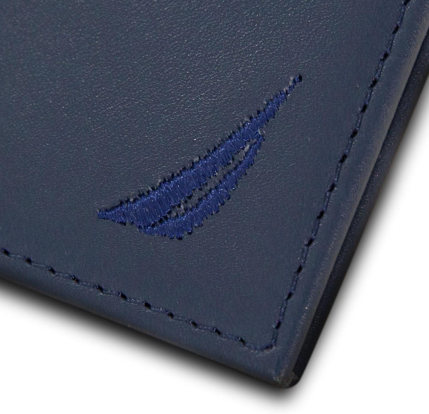 imageNautica Mens Slim Wallet Card Case RFID Blocking ID Window Minimalist Lightweight Genuine Leathermbroidered Sail Navy