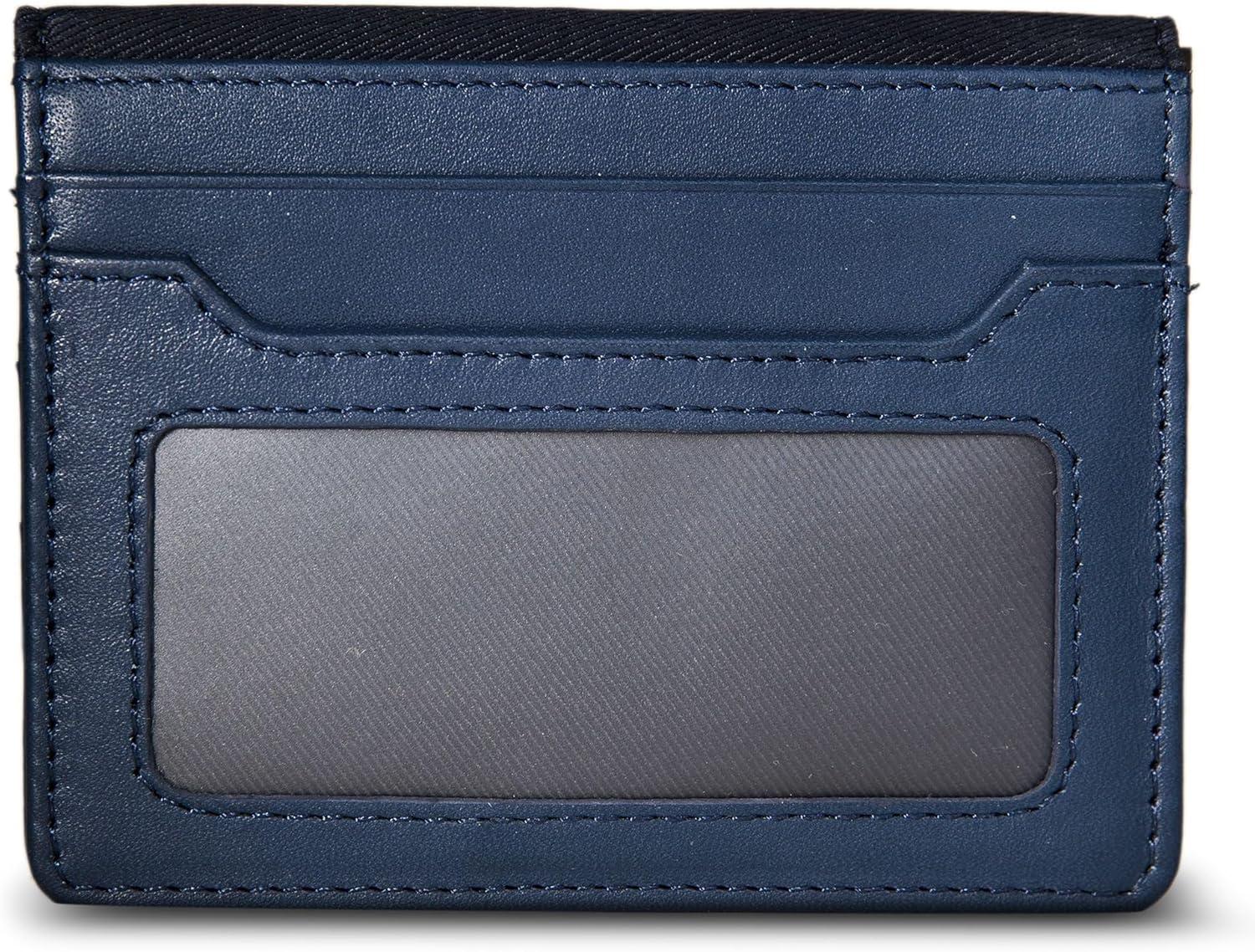 imageNautica Mens Slim Wallet Card Case RFID Blocking ID Window Minimalist Lightweight Genuine Leathermbroidered Sail Navy