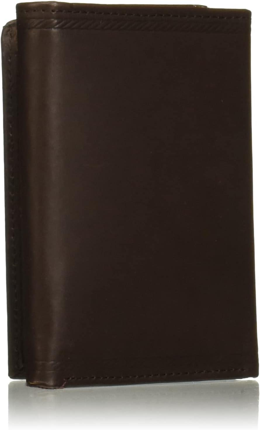 imageNautica Mens Trifold Wallet RFID Blocking Protection ID Window Card Slots Genuine Leather DurableEmbossed Leather Brown