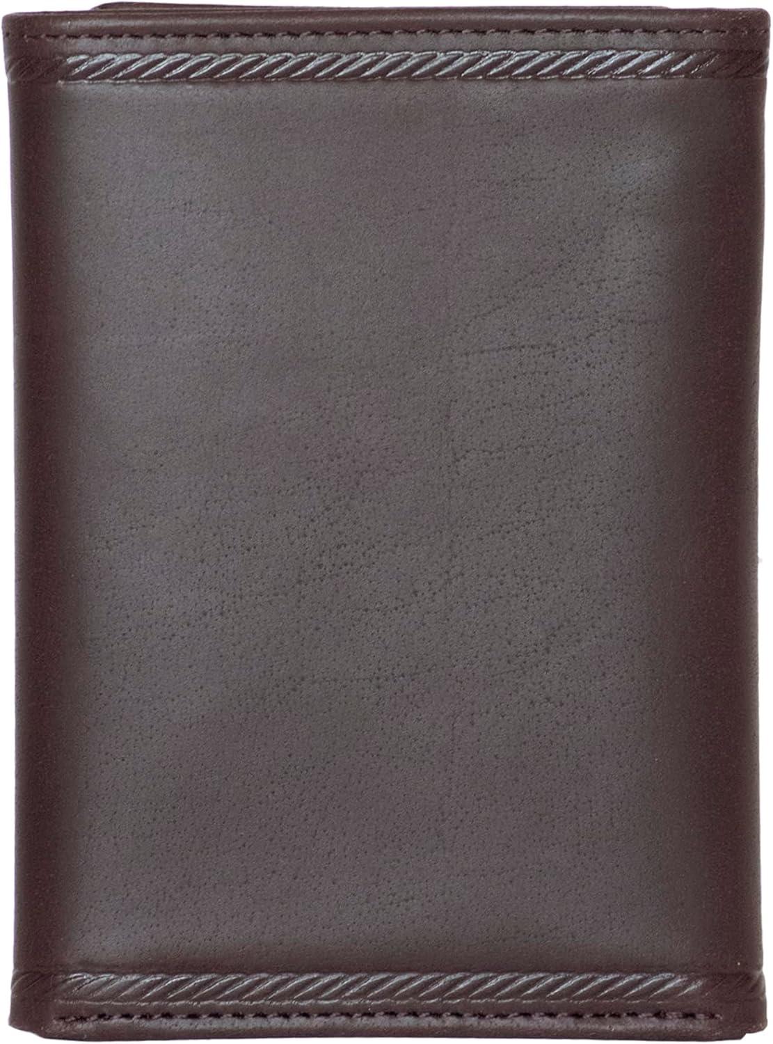 imageNautica Mens Trifold Wallet RFID Blocking Protection ID Window Card Slots Genuine Leather DurableEmbossed Leather Brown