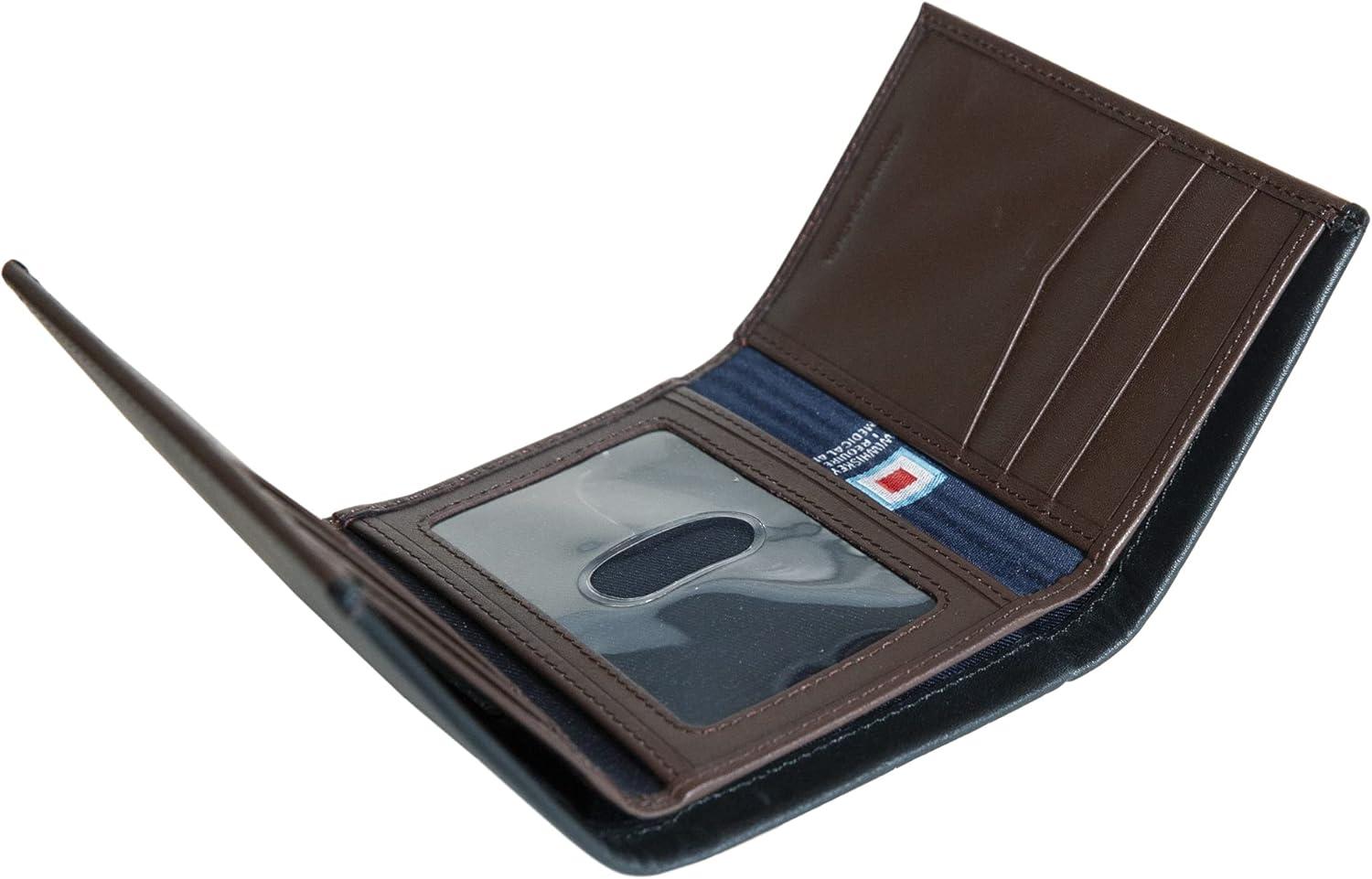 imageNautica Mens Trifold Wallet RFID Blocking Protection ID Window Card Slots Genuine Leather DurablePop Color BlackBrown