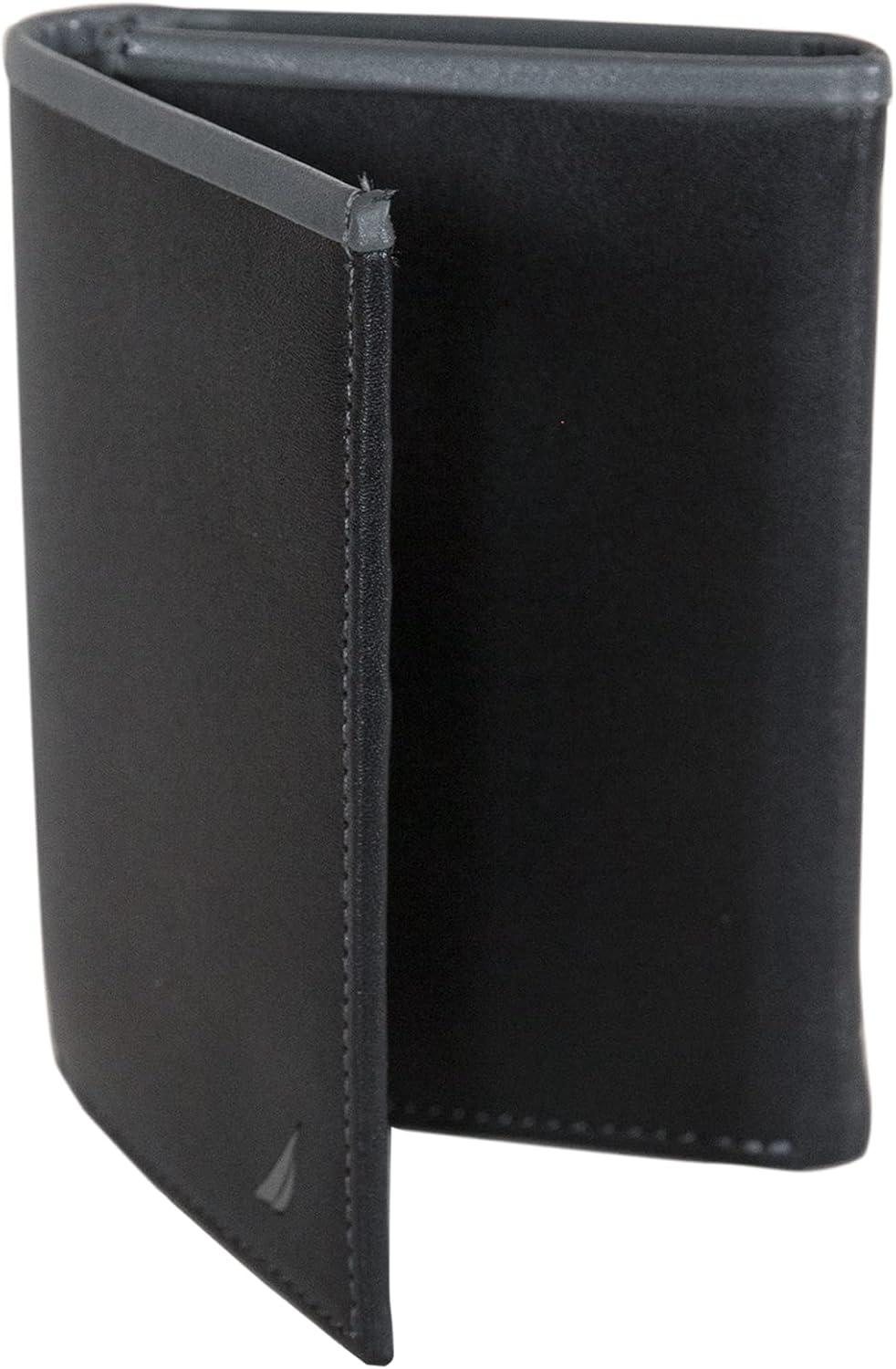 imageNautica Mens Trifold Wallet RFID Blocking Protection ID Window Card Slots Genuine Leather DurablePop Color BlackGrey