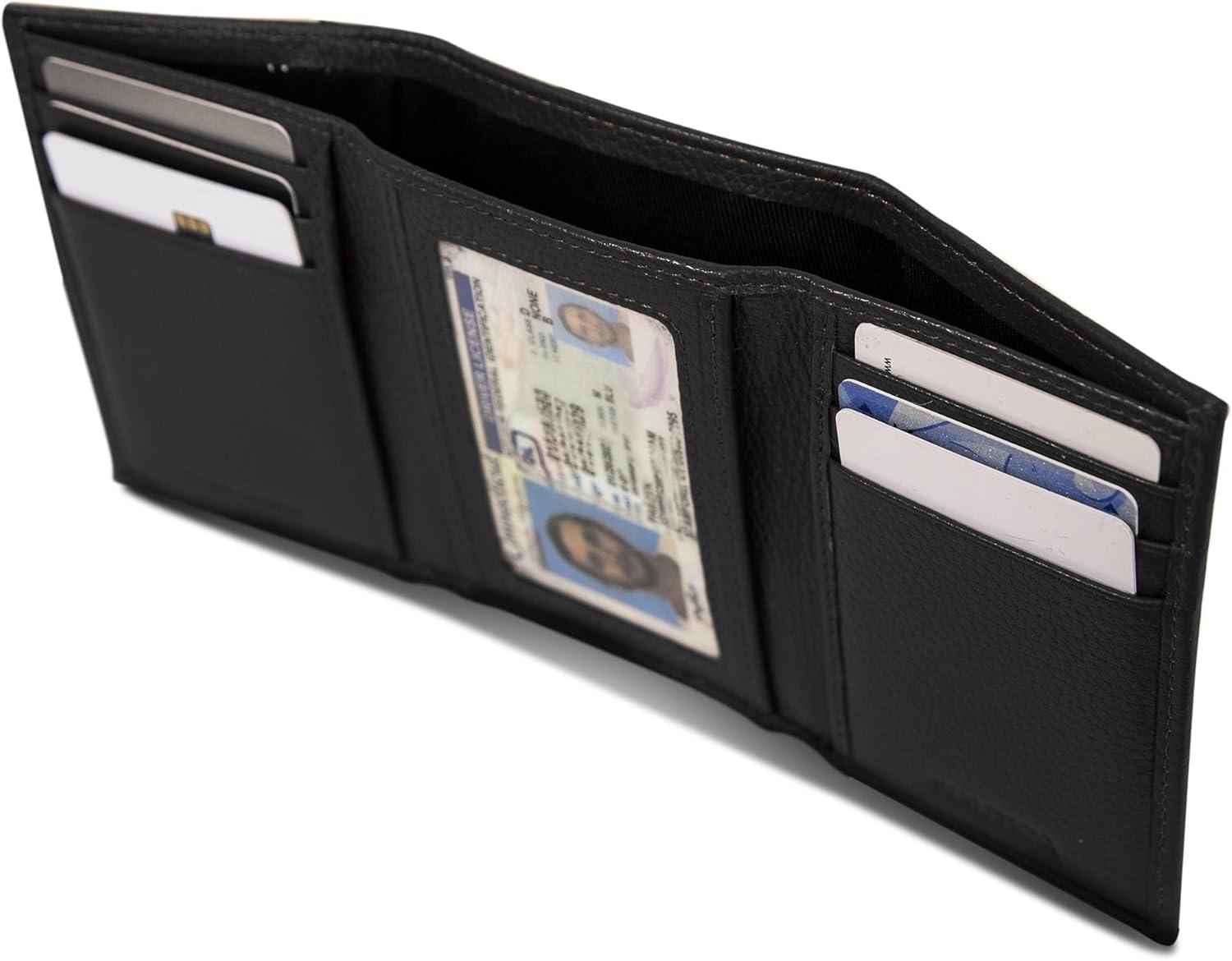 imageNautica Mens Trifold Wallet RFID Blocking Protection ID Window Card Slots Genuine Leather DurablePop Color Tab Black