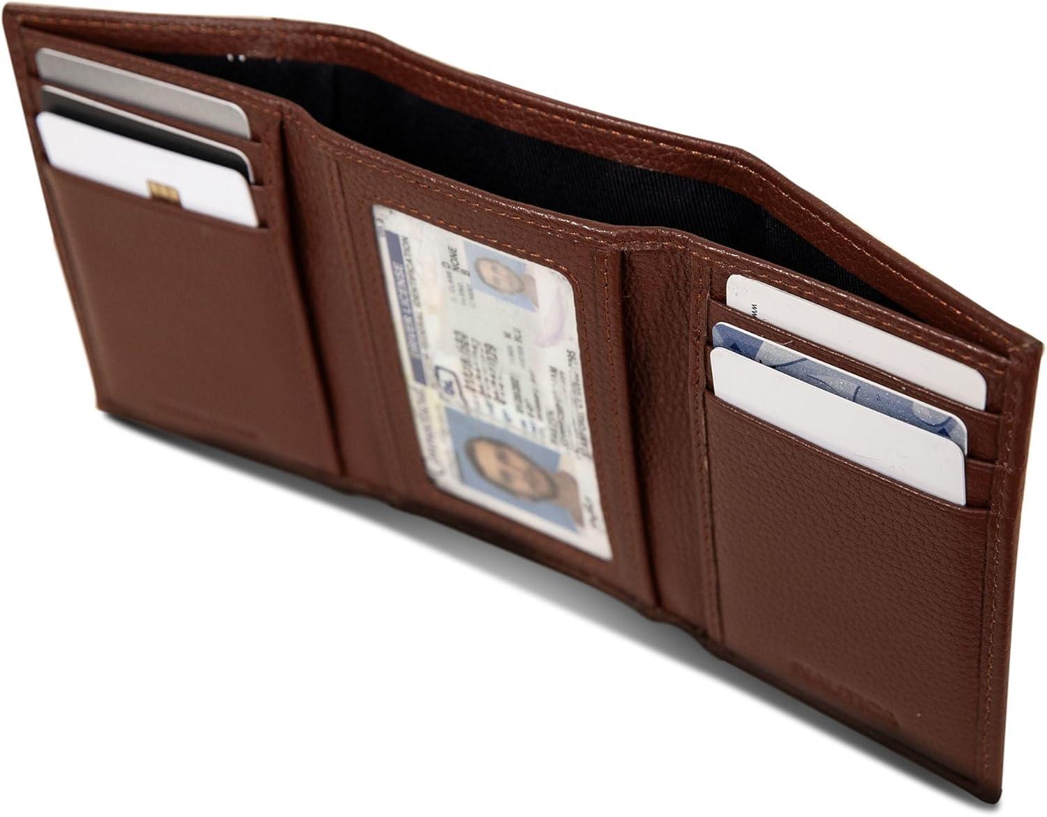 imageNautica Mens Trifold Wallet RFID Blocking Protection ID Window Card Slots Genuine Leather DurablePop Color Tab Tan