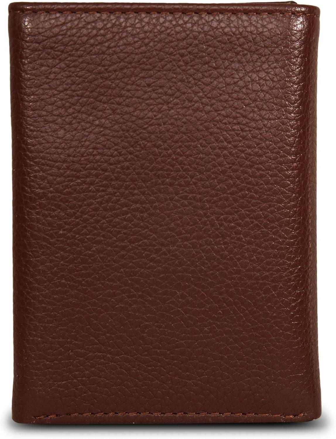 imageNautica Mens Trifold Wallet RFID Blocking Protection ID Window Card Slots Genuine Leather DurablePop Color Tab Tan