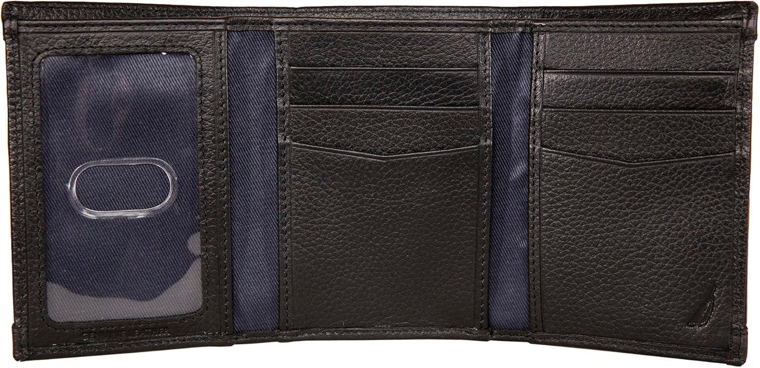 imageNautica Mens Trifold Wallet RFID Blocking Protection ID Window Card Slots Genuine Leather DurableRubberLeather Black