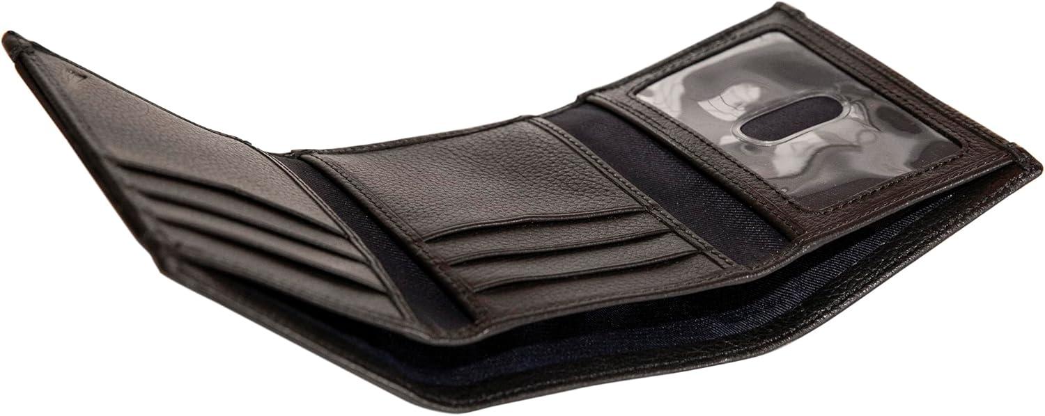 imageNautica Mens Trifold Wallet RFID Blocking Protection ID Window Card Slots Genuine Leather DurableRubberLeather Black