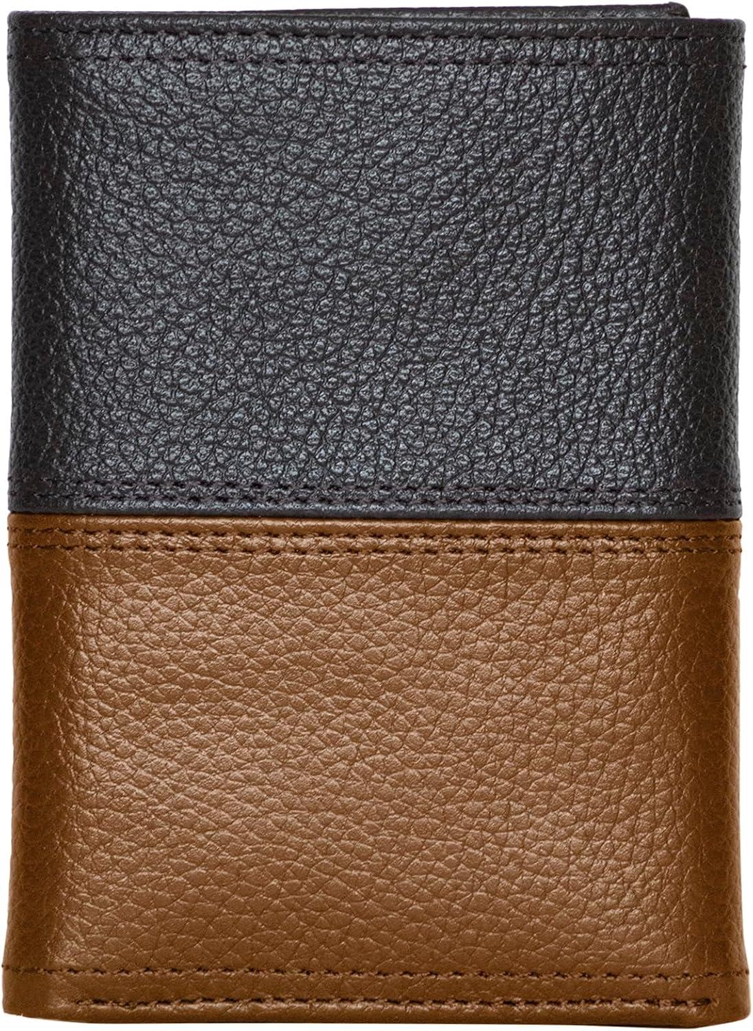 imageNautica Mens Trifold Wallet RFID Blocking Protection ID Window Card Slots Genuine Leather DurableTwo Tone BlackCognac
