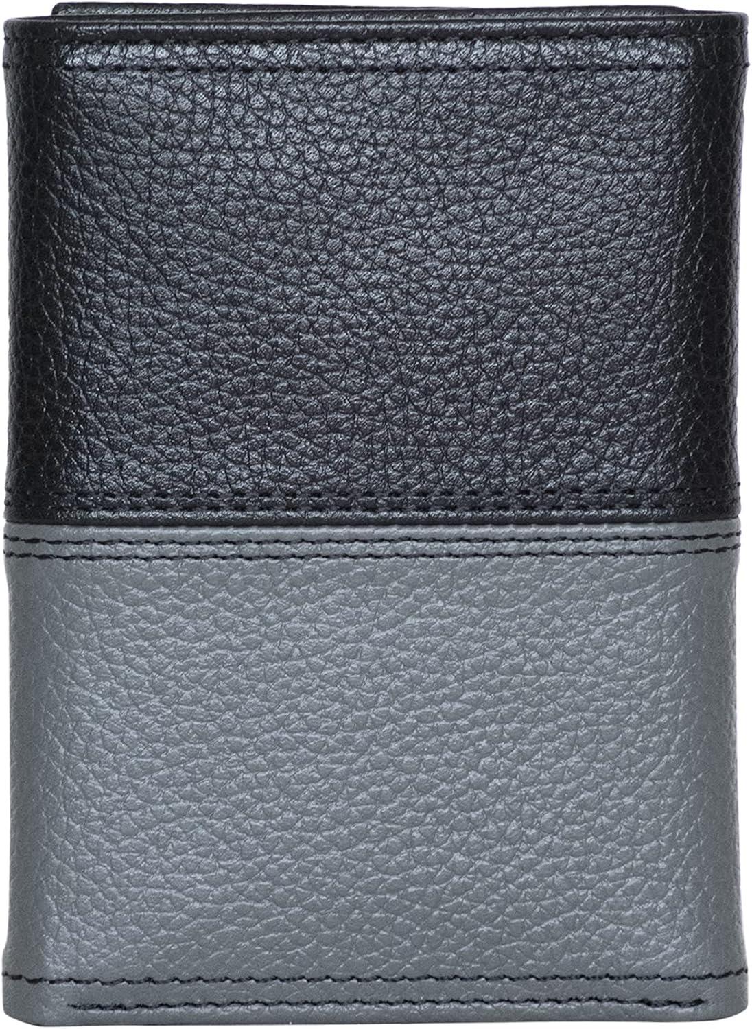 imageNautica Mens Trifold Wallet RFID Blocking Protection ID Window Card Slots Genuine Leather DurableTwo Tone BlackGrey