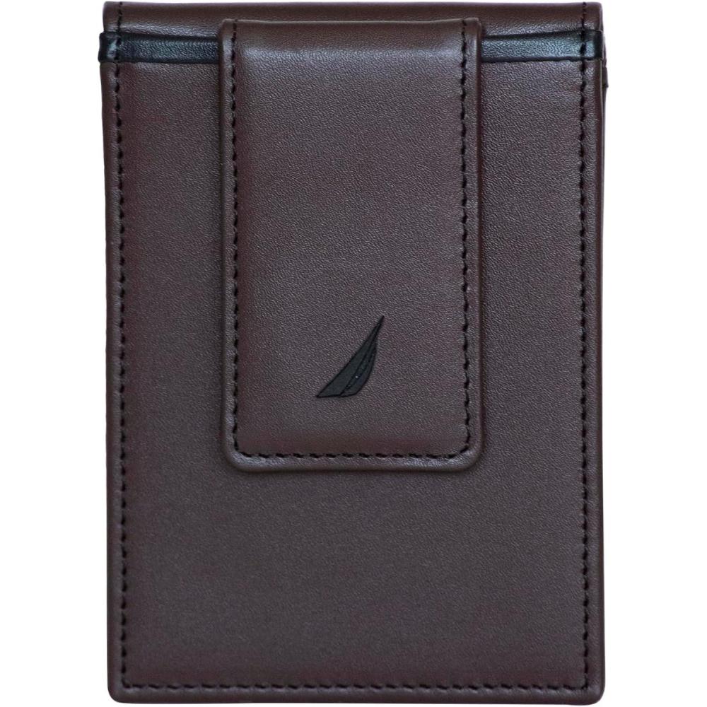 imageNautica Mens Slim Wallet Card Case RFID Blocking ID Window Minimalist Lightweight Genuine LeatherPop Color BlackBrown