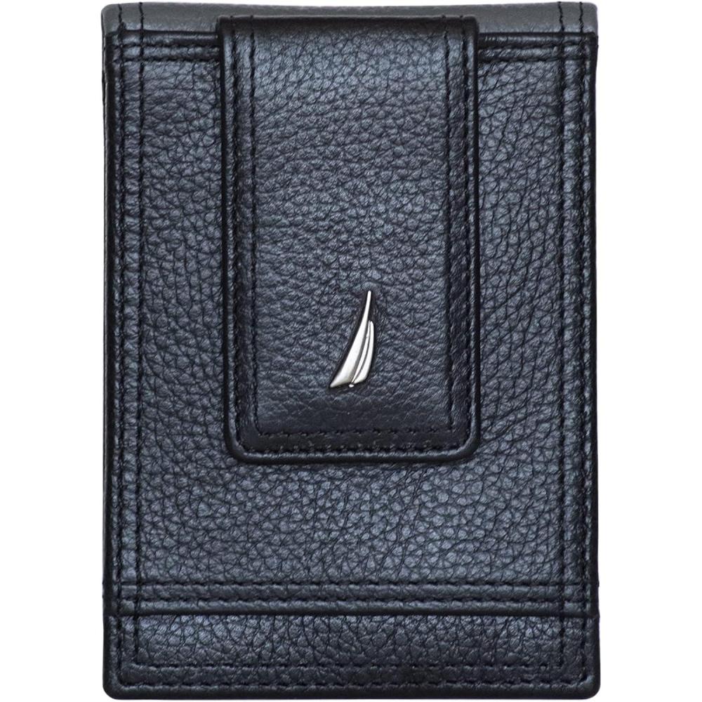 imageNautica Mens Slim Wallet Card Case RFID Blocking ID Window Minimalist Lightweight Genuine LeatherTwo Tone BlackGrey