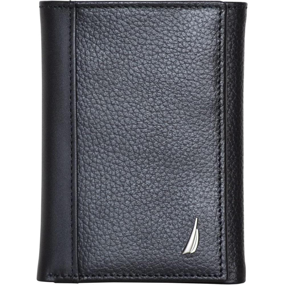 imageNautica Mens Trifold Wallet RFID Blocking Protection ID Window Card Slots Genuine Leather DurableJClass Black