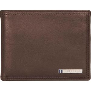 Nautica Men’s Bifold Leather Wallet | RFID Blocking | ID Window | Card Slots | Organization | Durable | Stylish(Enameled Logo – Brown)
