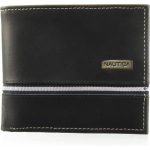 Nautica Men’s Bifold Leather Wallet | RFID Blocking | ID Window | Card Slots | Organization | Durable | Stylish(Logo Ribbon – Black)