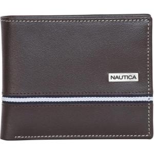 Nautica Men’s Bifold Leather Wallet | RFID Blocking | ID Window | Card Slots | Organization | Durable | Stylish(Logo Ribbon – Brown)