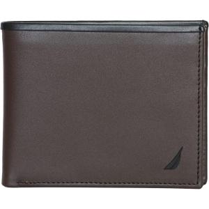Nautica Men’s Bifold Leather Wallet | RFID Blocking | ID Window | Card Slots | Organization | Durable | Stylish(Pop Color – Black/Brown)
