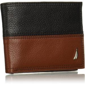 Nautica Men’s Bifold Leather Wallet | RFID Blocking | ID Window | Card Slots | Organization | Durable | Stylish(Two Tone – Black/Cognac)