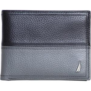 Nautica Men’s Bifold Leather Wallet | RFID Blocking | ID Window | Card Slots | Organization | Durable | Stylish(Two Tone – Black/Grey)