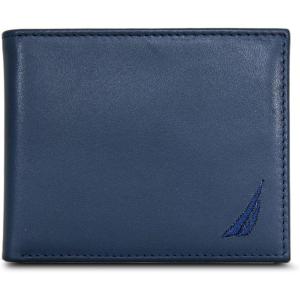 Nautica Men’s Bifold Leather Wallet | RFID Blocking | ID Window | Card Slots | Organization | Durable | Stylish(Émbroidered Sail – Navy)