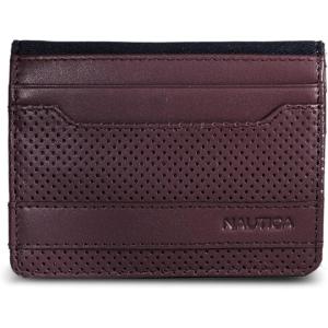 Nautica Men’s Slim Wallet | Card Case | RFID Blocking | ID Window | Minimalist | Lightweight | Genuine Leather(Perforated – Zinfandel)