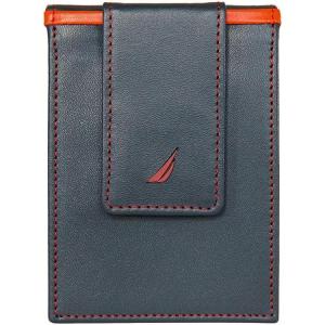 Nautica Men’s Slim Wallet | Card Case | RFID Blocking | ID Window | Minimalist | Lightweight | Genuine Leather(Pop Color – Navy/Red)
