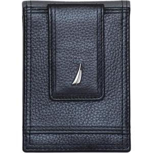Nautica Men’s Slim Wallet | Card Case | RFID Blocking | ID Window | Minimalist | Lightweight | Genuine Leather(Two Tone – Black/Grey)