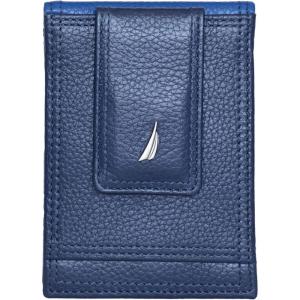 Nautica Men’s Slim Wallet | Card Case | RFID Blocking | ID Window | Minimalist | Lightweight | Genuine Leather(Two Tone – Cobalt Blue)