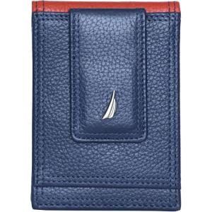 Nautica Men’s Slim Wallet | Card Case | RFID Blocking | ID Window | Minimalist | Lightweight | Genuine Leather(Two Tone – Navy/Red)