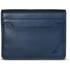 Nautica Men’s Slim Wallet | Card Case | RFID Blocking | ID Window | Minimalist | Lightweight | Genuine Leather(Émbroidered Sail – Navy)