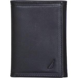 Nautica Men’s Trifold Wallet | RFID Blocking Protection | ID Window | Card Slots | Genuine Leather | Durable(Embossed Leather – Black)