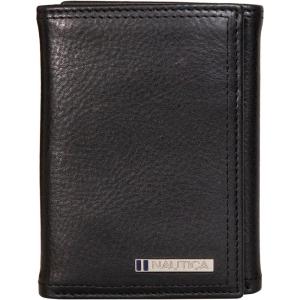 Nautica Men’s Trifold Wallet | RFID Blocking Protection | ID Window | Card Slots | Genuine Leather | Durable(Enameled Logo – Black)