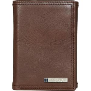 Nautica Men’s Trifold Wallet | RFID Blocking Protection | ID Window | Card Slots | Genuine Leather | Durable(Enameled Logo – Brown)