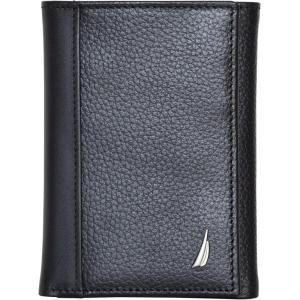 Nautica Men’s Trifold Wallet | RFID Blocking Protection | ID Window | Card Slots | Genuine Leather | Durable(J-Class – Black)