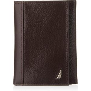 Nautica Men’s Trifold Wallet | RFID Blocking Protection | ID Window | Card Slots | Genuine Leather | Durable(J-Class – Brown)
