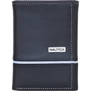 Nautica Men’s Trifold Wallet | RFID Blocking Protection | ID Window | Card Slots | Genuine Leather | Durable(Logo Ribbon – Black)