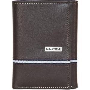 Nautica Men’s Trifold Wallet | RFID Blocking Protection | ID Window | Card Slots | Genuine Leather | Durable(Logo Ribbon – Brown)