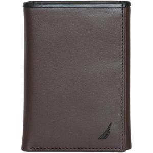 Nautica Men’s Trifold Wallet | RFID Blocking Protection | ID Window | Card Slots | Genuine Leather | Durable(Pop Color – Black/Brown)