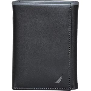 Nautica Men’s Trifold Wallet | RFID Blocking Protection | ID Window | Card Slots | Genuine Leather | Durable(Pop Color – Black/Grey)
