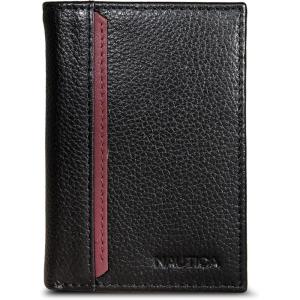 Nautica Men’s Trifold Wallet | RFID Blocking Protection | ID Window | Card Slots | Genuine Leather | Durable(Pop Color Tab – Black)