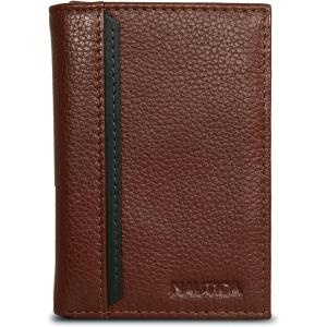 Nautica Men’s Trifold Wallet | RFID Blocking Protection | ID Window | Card Slots | Genuine Leather | Durable(Pop Color Tab – Tan)