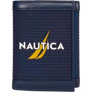 Nautica Men’s Trifold Wallet | RFID Blocking Protection | ID Window | Card Slots | Genuine Leather | Durable(Rubber/Leather – Navy)