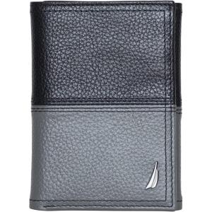 Nautica Men’s Trifold Wallet | RFID Blocking Protection | ID Window | Card Slots | Genuine Leather | Durable(Two Tone – Black/Grey)