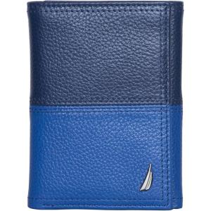Nautica Men’s Trifold Wallet | RFID Blocking Protection | ID Window | Card Slots | Genuine Leather | Durable(Two Tone – Cobalt Blue)