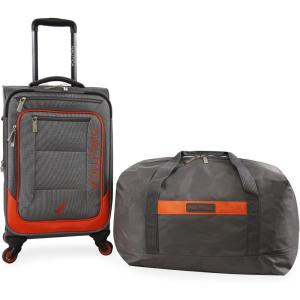 Nautica Pathfinder 2pc Softside Luggage Set (Carry On + Duffel)(Grey/Orange)